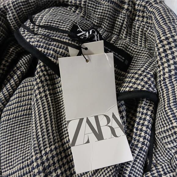 Zara Women's Cropped Jacket Size XS Black Houndstooth Plaid Oversized Coat Retro - Picture 7 of 10